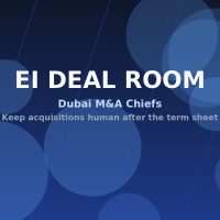 Dubai M&A leaders reviewing an emotional intelligence deal room scoreboard